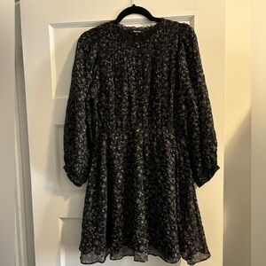 Madewell Size S. Black flowy mini dress with sheer sleeves.